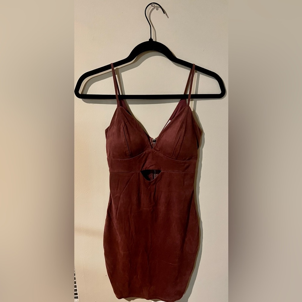 Charlotte Russe mauve suede zipper back mini dress XS